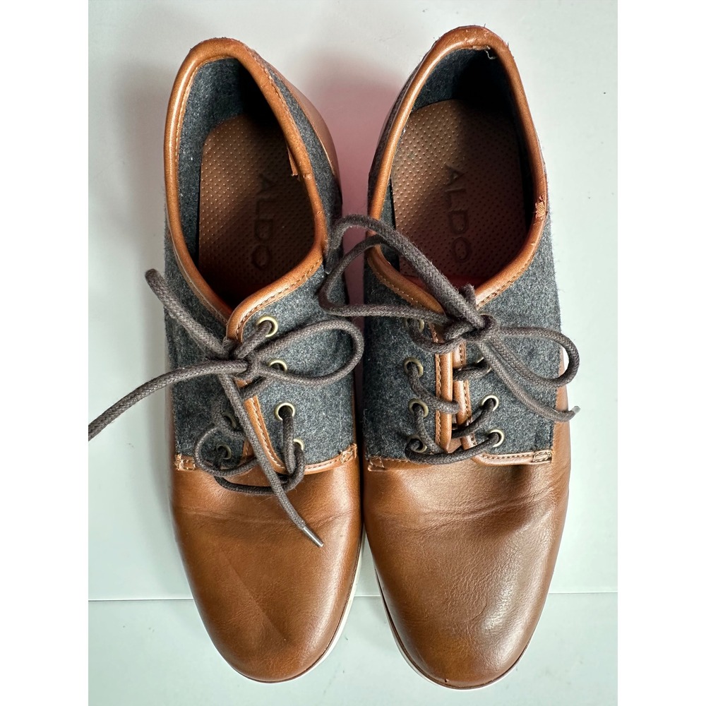 Aldo Mens Brown Leather and Grey Felt Low Top Lace Up Sneakers Size 9